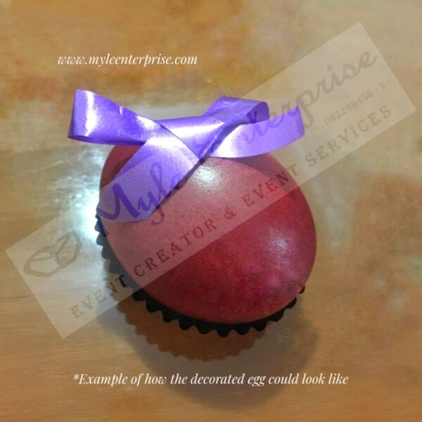 Myle Enterprise Decorated Egg with purple ribbon