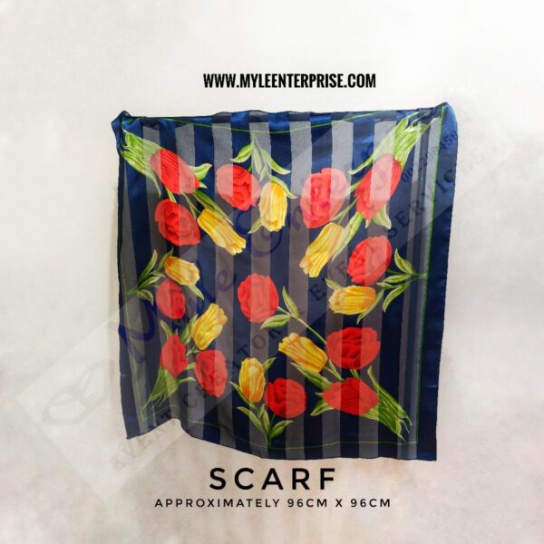Scarf Fiore, dark blue with flowers