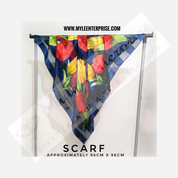 Scarf Fiore, dark blue with flowers