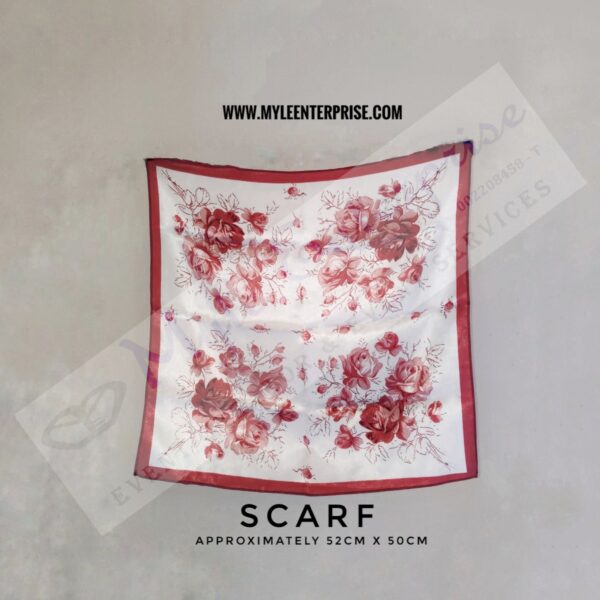 Scarf Rosetta, white with red roses design