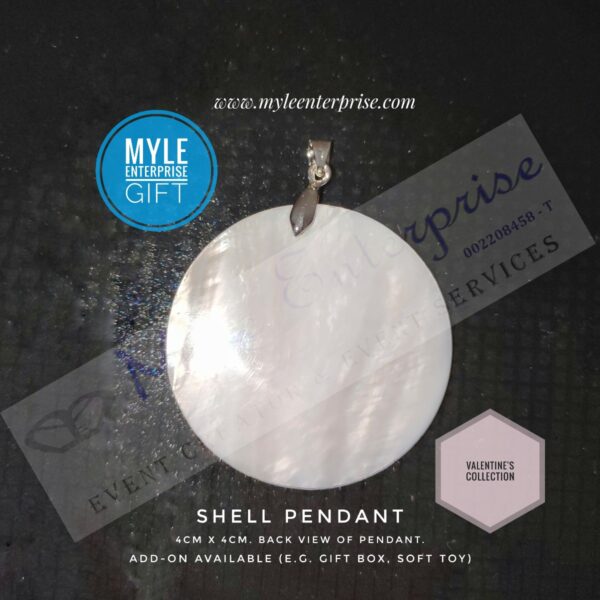 Myle Enterprise Multi-tone Shell Pendant back view, Valentine's Day package